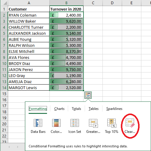 Excel 2016 Conditional Formatting Clear Rules Button