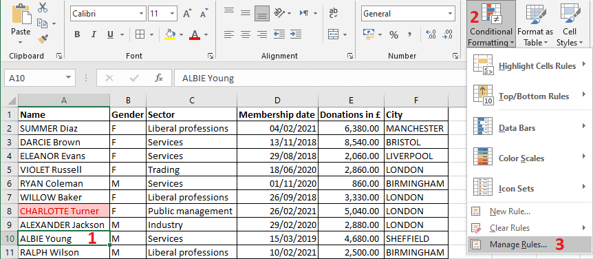 Excel 2016 Conditional Formatting Manage Rules