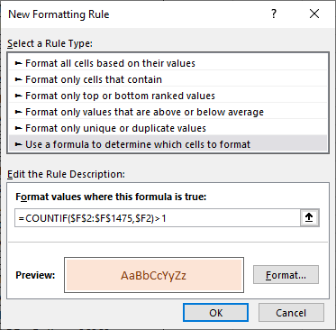Excel 2016 Conditional Formatting New Formatting Rule dialog box