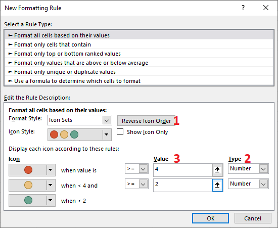 Excel 2016 Conditional Formatting New Formatting Rule dialog box