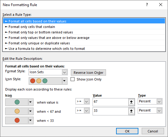 Excel 2016 Conditional Formatting New Formatting Rule dialog box