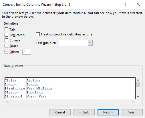 Excel 2016 Convert Text to Columns Wizard