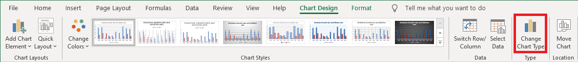 Excel 2016 Change Chart Type Button