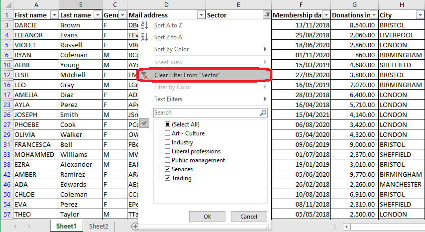 Excel 2016 Clear filter