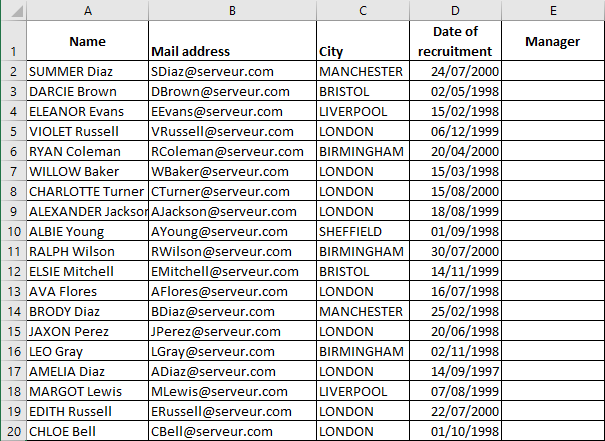 Excel 2016 Example Comparison of two columns