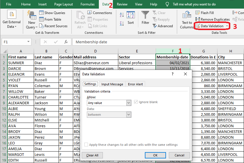 Excel 2016 Data Validation