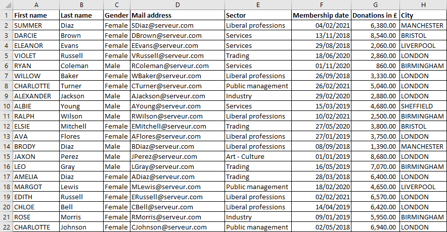 Excel 2016 Example Data manipulation