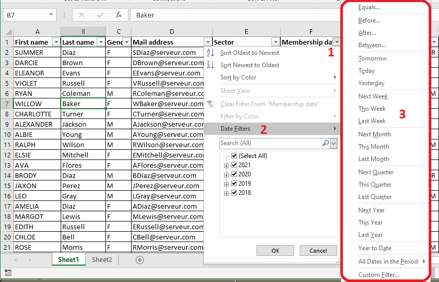 Excel 2016 Date Filters