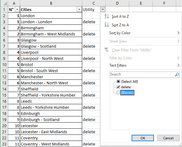 Excel 2016 Example Delete every other row