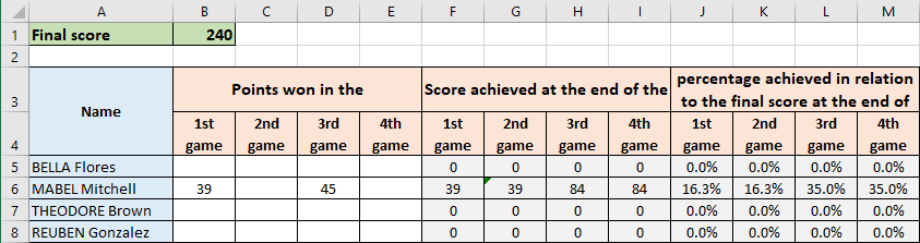 Excel 2016 Example Score Game