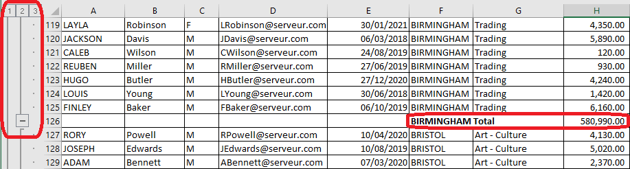 Excel 2016 Example Subtotal