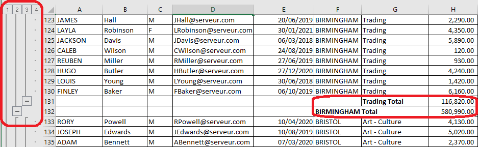 Excel 2016 Example Subtotal