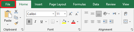 Excel 2016 File tab of the ribbon