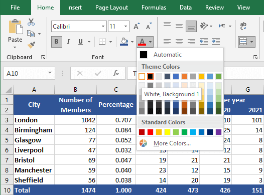 Excel 2016 Font color button
