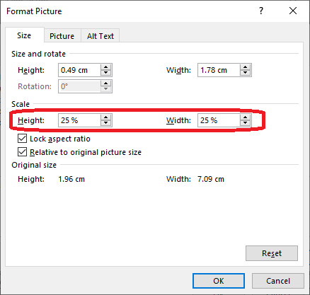 Excel 2016 Format Picture dialog box