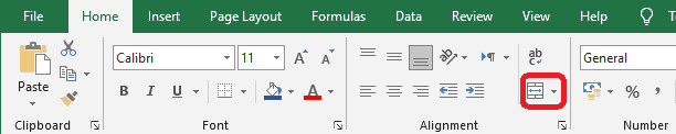 Excel 2016 Merge & Center command