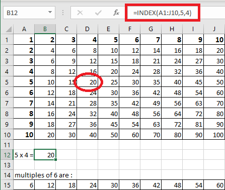 Excel 2016 Example INDEX Function