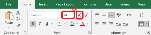 Excel 2016 Increase Font Size