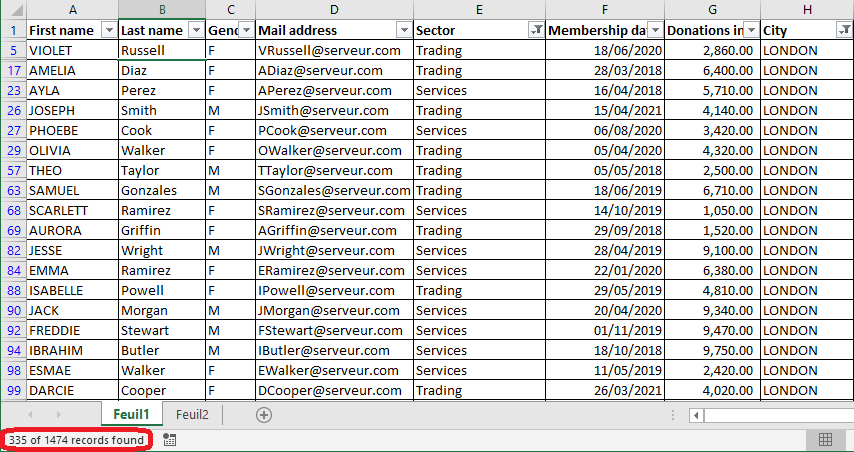 Excel 2016 Number of records found