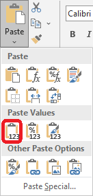 Excel 2016 Paste Values