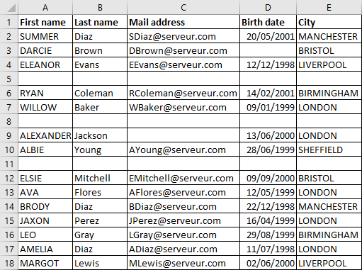 Excel 2016 Example Remove empty rows