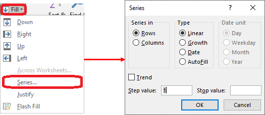 Excel 2016 Series Dialog Box
