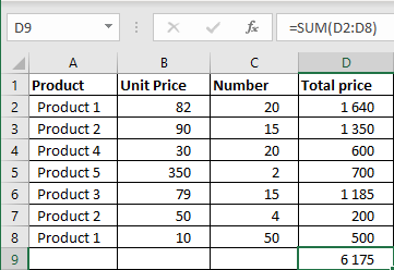 Excel 2016 Sum Function Example