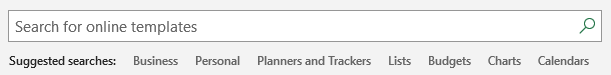 Excel Templates Search pane