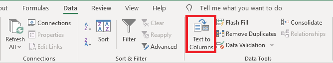 Excel 2016 Text to Columns button