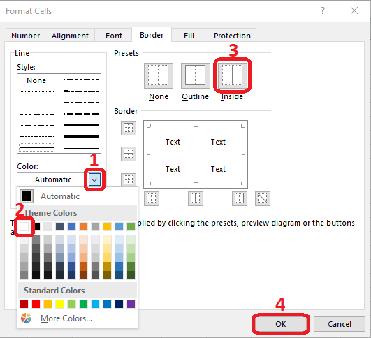 Excel 2016 Format Cells dialog box Border tab