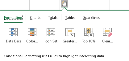 Excel 2016 Quick Analysis Button Number