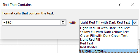 Excel 2016 Conditional Formatting Text That Contains Dialog Box