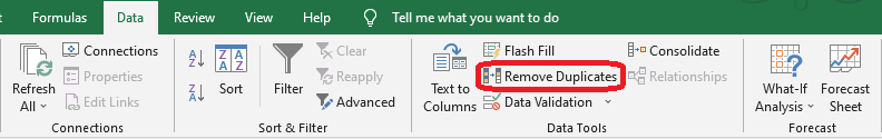 Excel 2016 Remove Duplicates button