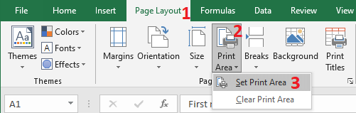 Excel 2016 Set Print Area command
