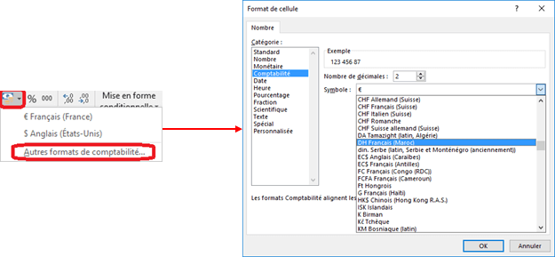 Autres formats de comptabilité