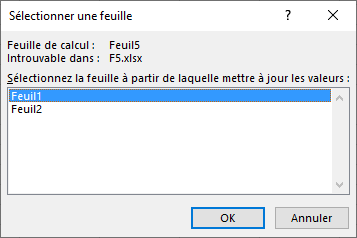 Excel 2016 Boite de dialogue S&eacute;lectionner une feuille