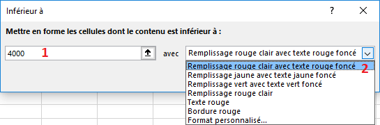 Boite de dialogue Inférieurs à