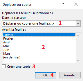 Boite de dialogue Déplacer ou copier