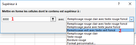 Boite de dialogue Supérieurs à