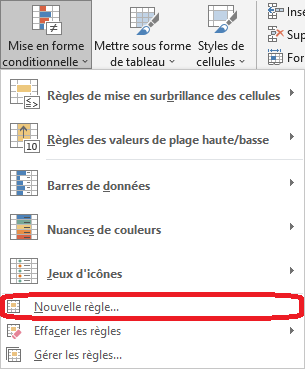 Excel 2016 Bouton Nouvelle r&egrave;gle