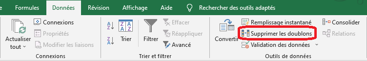 Excel 2016 Bouton Supprimer les doublons