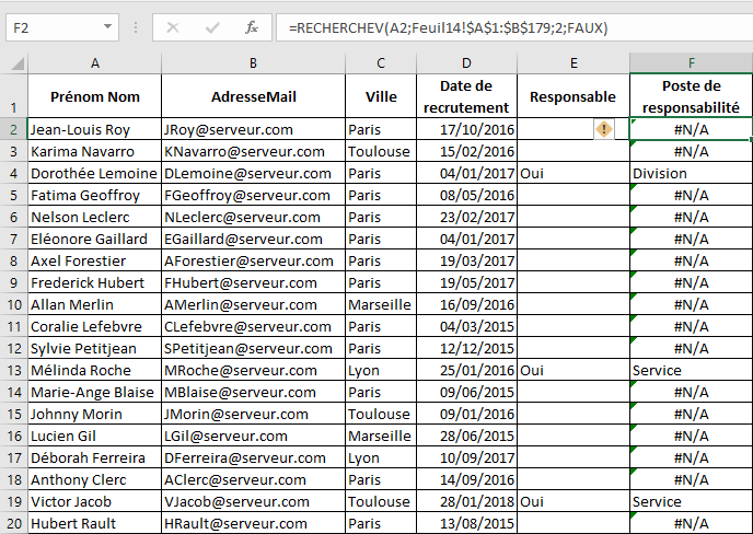 Excel 2016 Exemple Comparaison deux colonnes