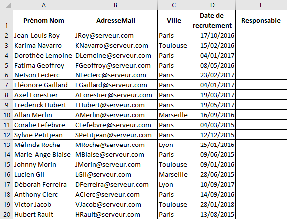 Excel 2016 Exemple Comparaison deux colonnes