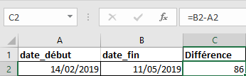 Excel 2016 Diff&eacute;rence entre 2 dates
