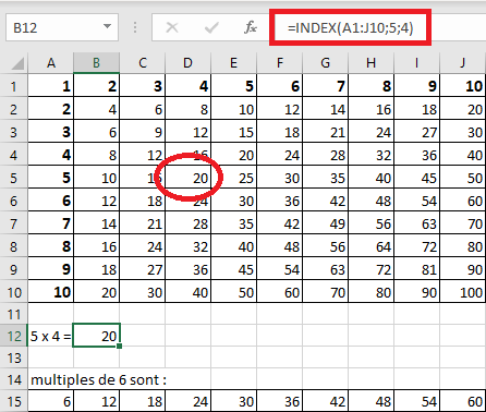 Excel 2016 Exemple Fonction INDEX