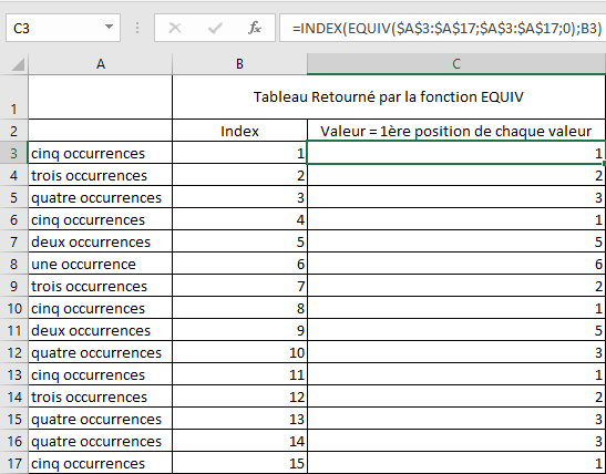 Excel 2016 Fonction EQUIV