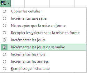 Incrémenter les jours de la semaine
