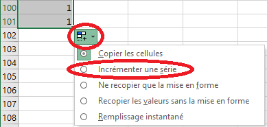 Incrémenter une série