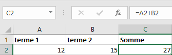 Excel 2016 Op&eacute;ration d'addition