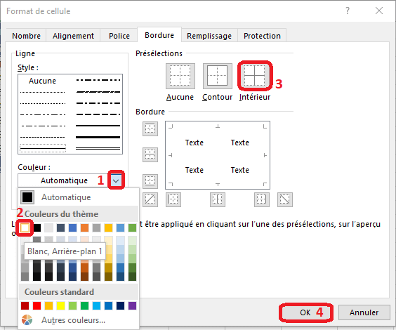 Format de cellule Onglet Bordure